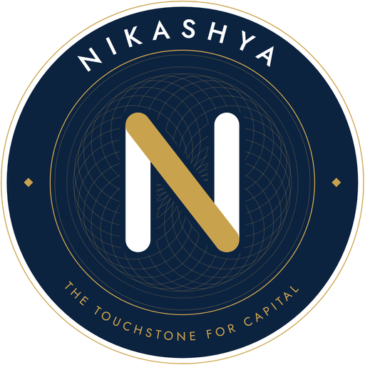 The Nikashya seal: an N of white and gold streaks on a navy touchstone, inside an engraved rosette